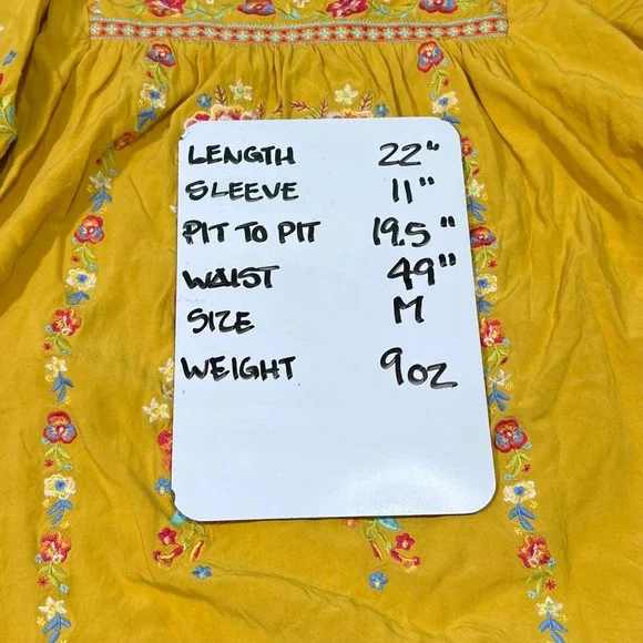 Savanna Jane Embroidered Tunic Top Yellow Mustard Short Sleeve Boho‎ M - Picture 8 of 8